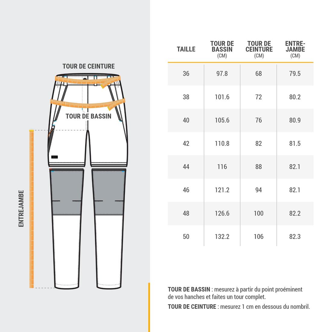 Pantalon modulable 2 en 1 de trek montagne - MT100 Gris femme