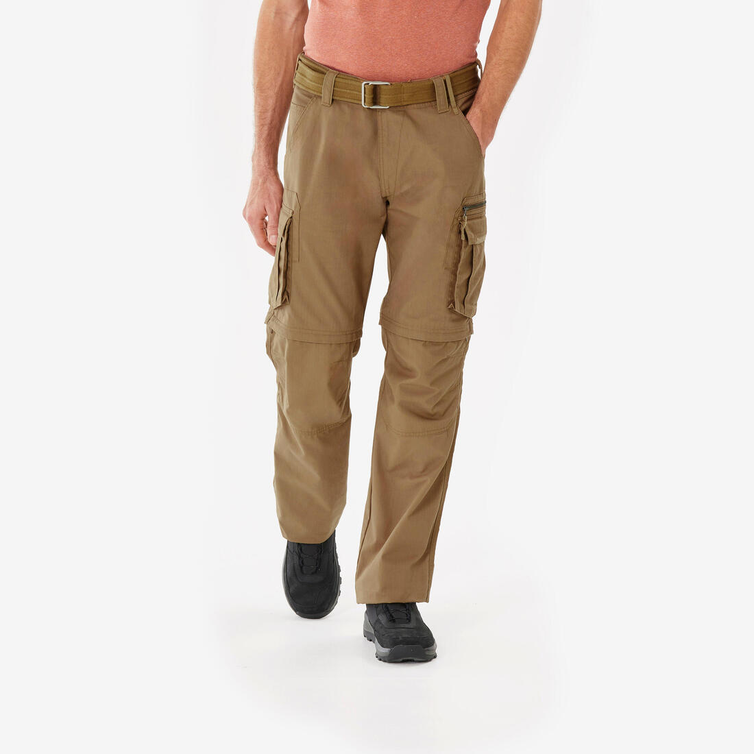 Pantalon cargo de randonnée modulable homme, TRAVEL 500 Modul – marron bronze