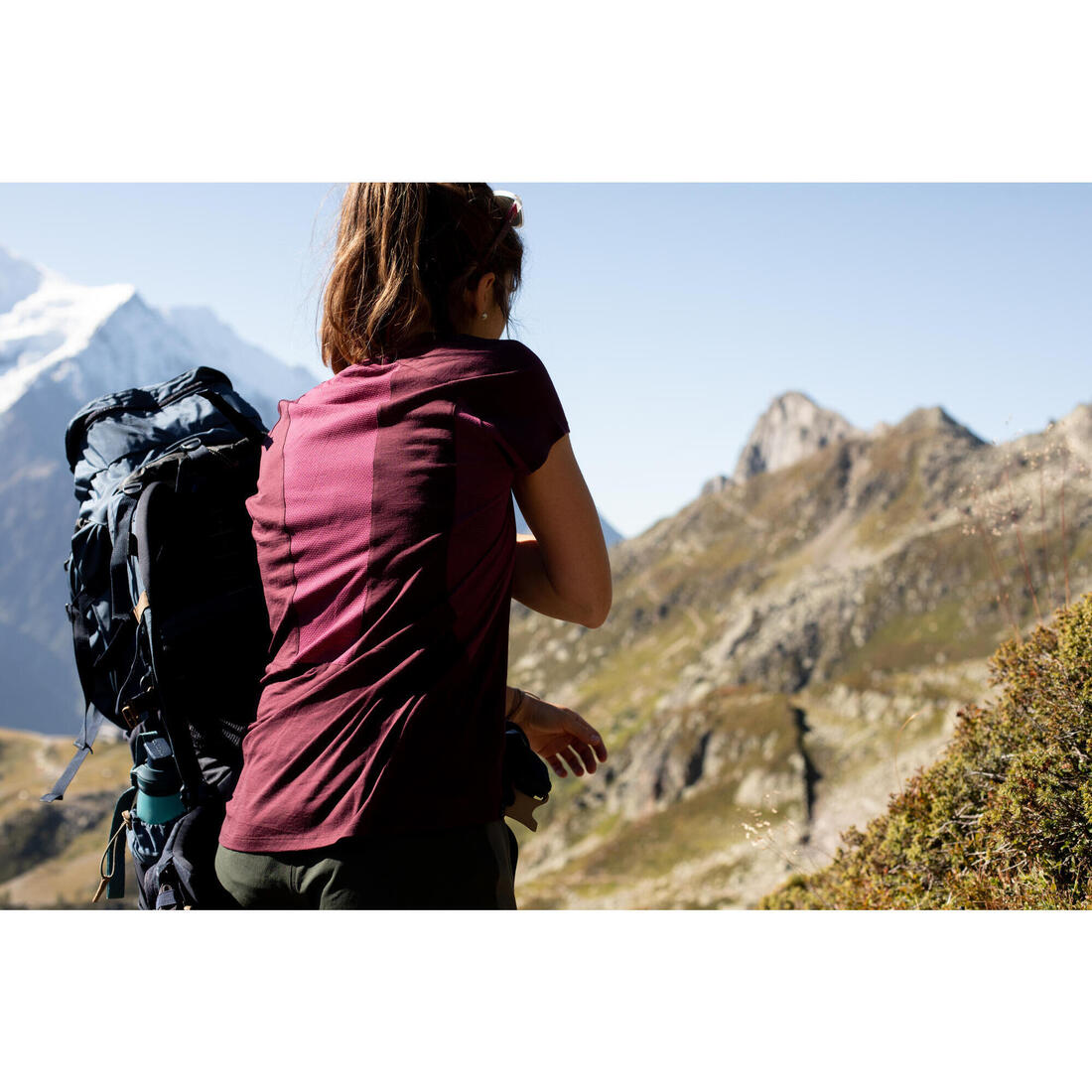 T-shirt de trek manches courtes en laine mérinos - Femme - MT500