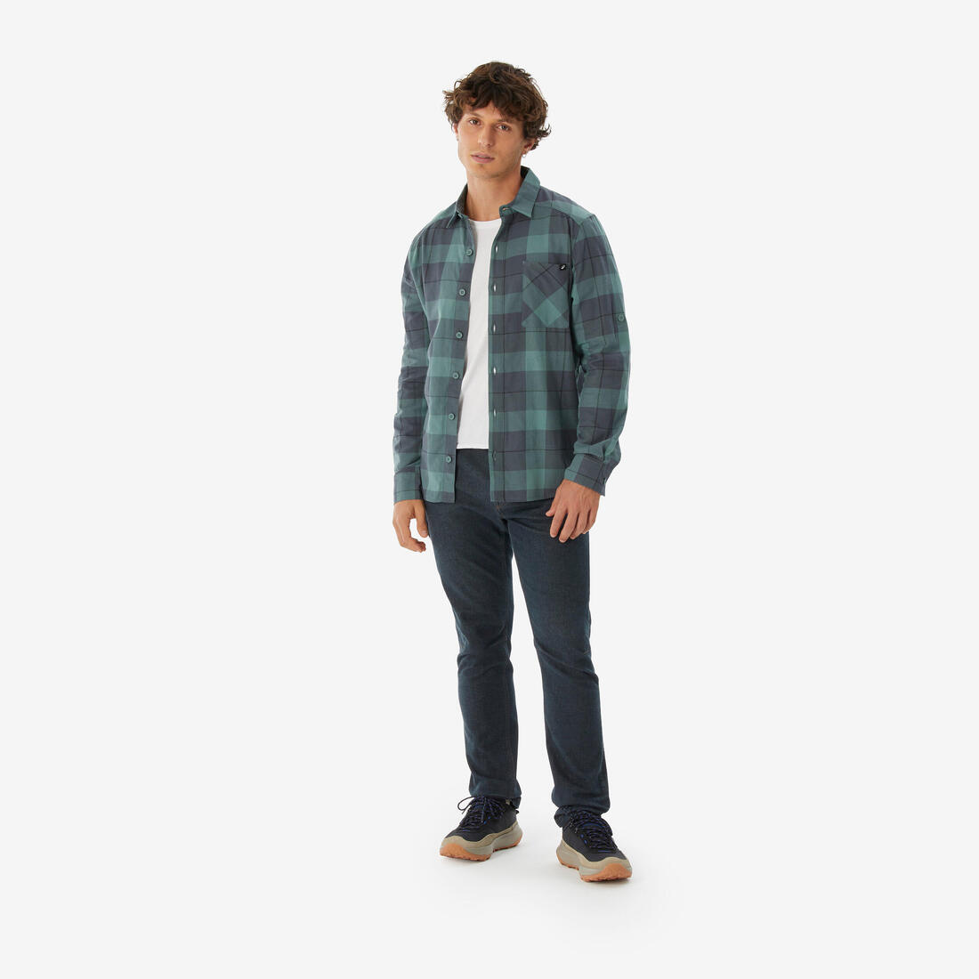 Chemise de trekking voyage - TRAVEL500 WARM vert homme