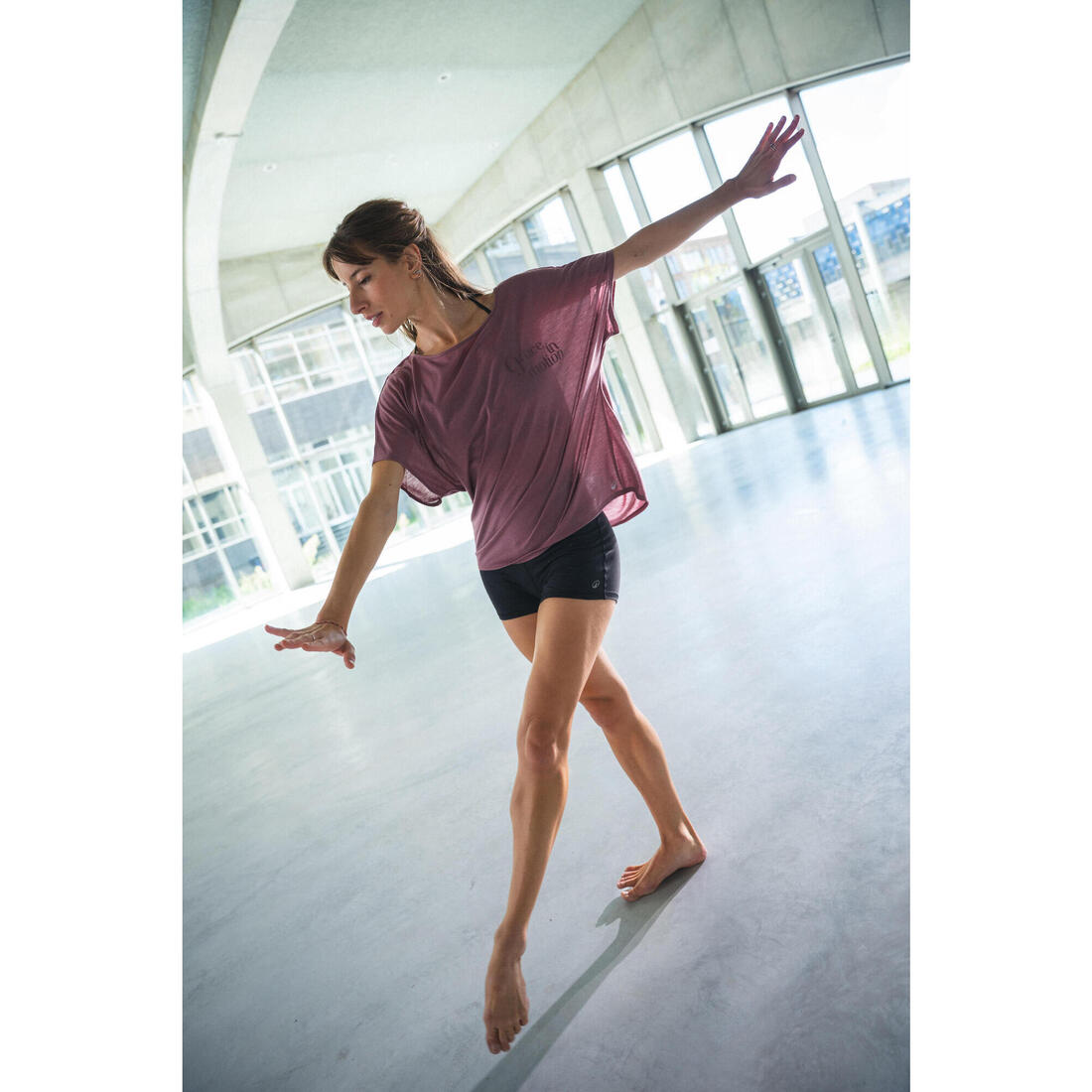 T-shirt danse moderne, manches courtes fluides femme