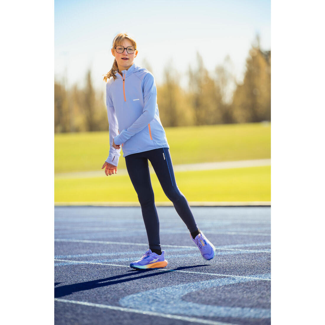 T-shirt manches longues de running fille, Kiprun Run 900 Warm violet