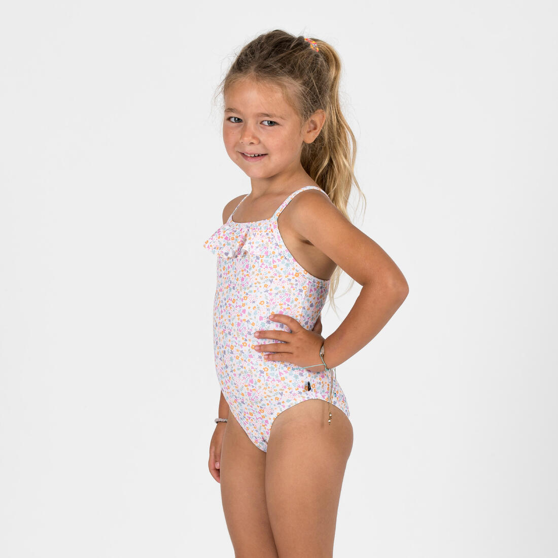 Maillot de bain 1 pièce avec volants bébé / fille, blanc rose imprimés fleurs