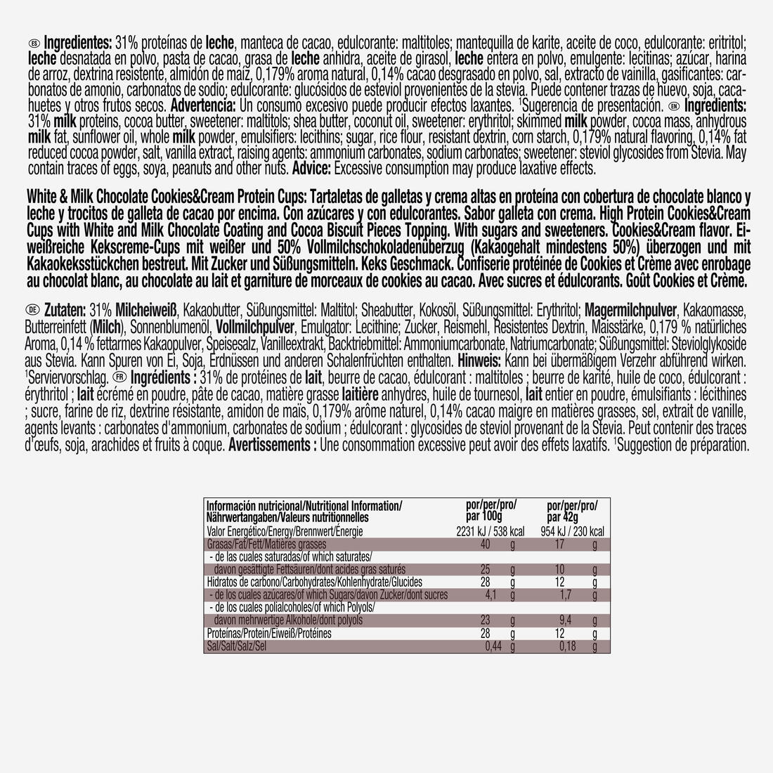 Coupelles protéinées cookie & cream enrobées chocolat au lait, 2x21g