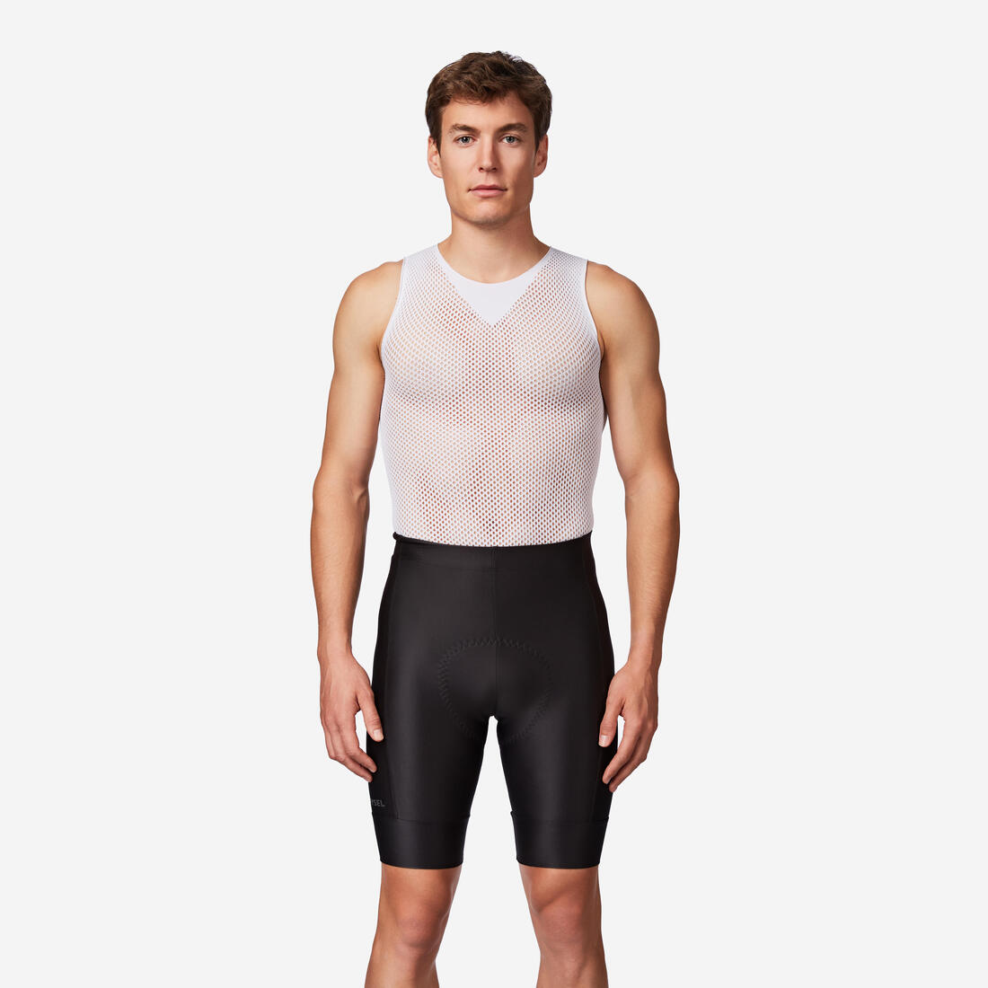 Cuissard court de vélo de route sans bretelles homme, Essential noir
