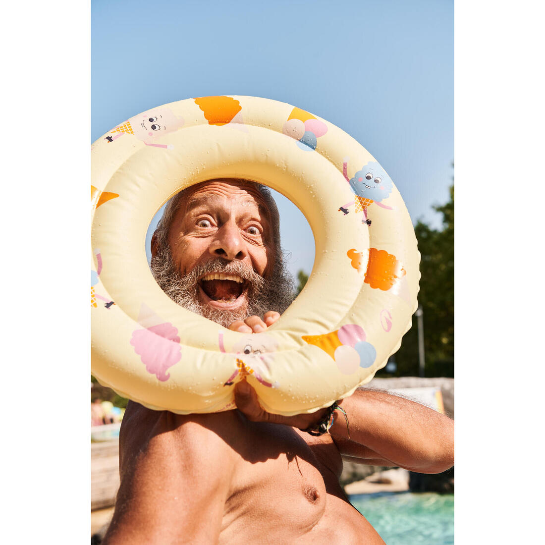 Bouée piscine gonflable 51 cm pour enfants 3-6 ans, transparente imprimé savane