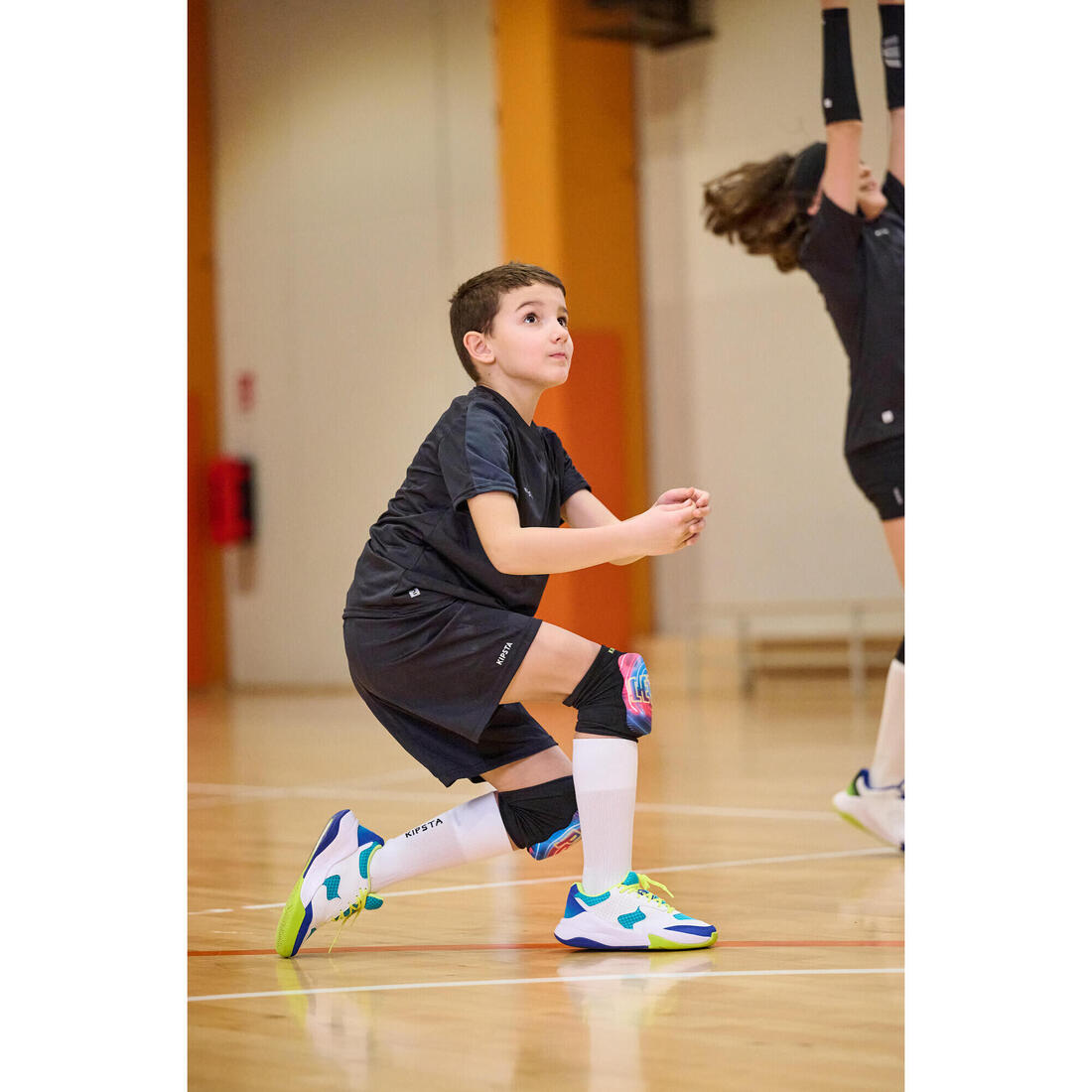Chaussures de volley-ball vs100 confort à lacets blanche/blue et vert.