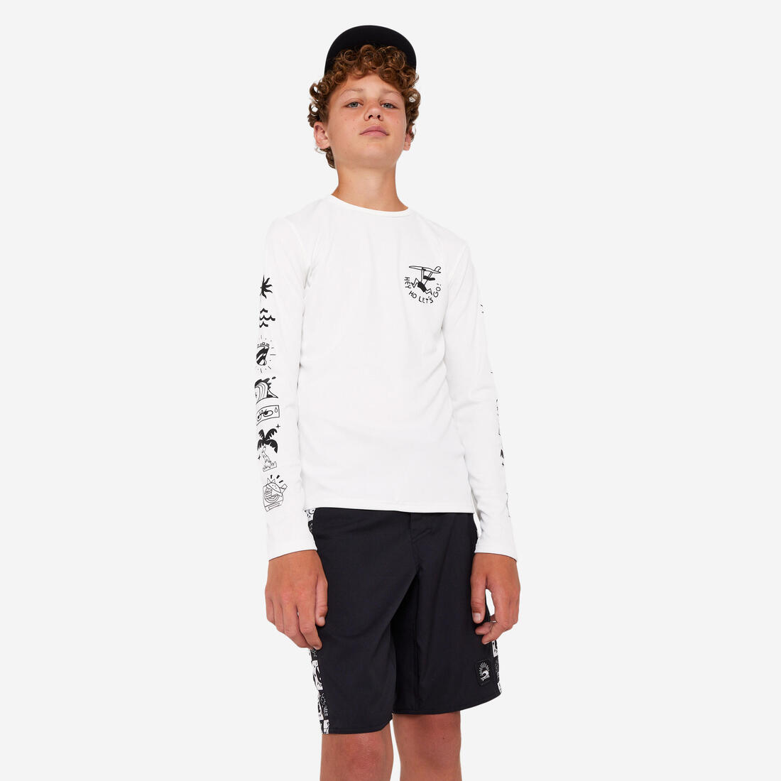 T-shirt anti UV manches longues surf Junior - 100 Vibes parme