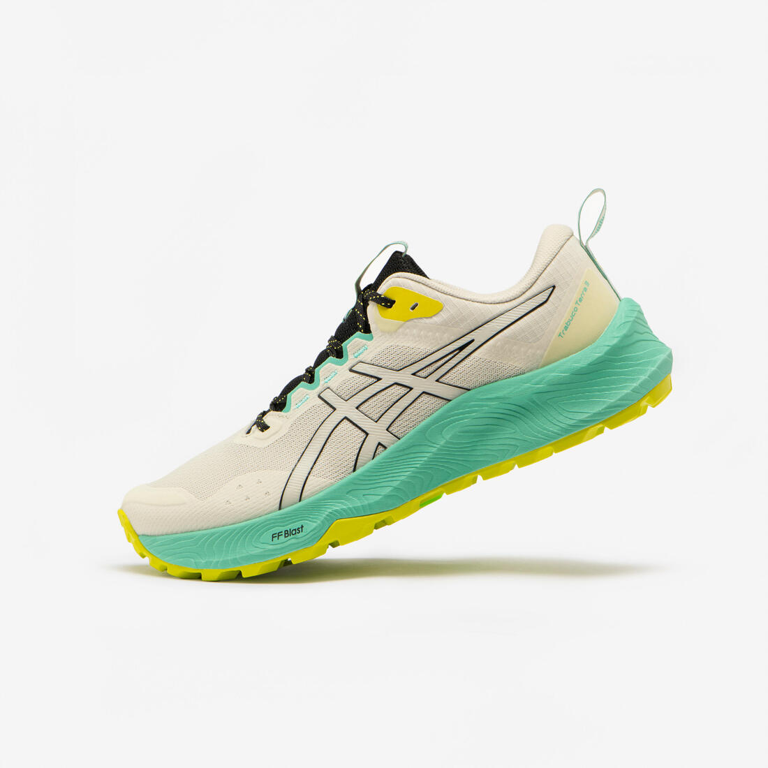 Chaussures de running trail femme, Asics trabuco terra 2, noir vert et