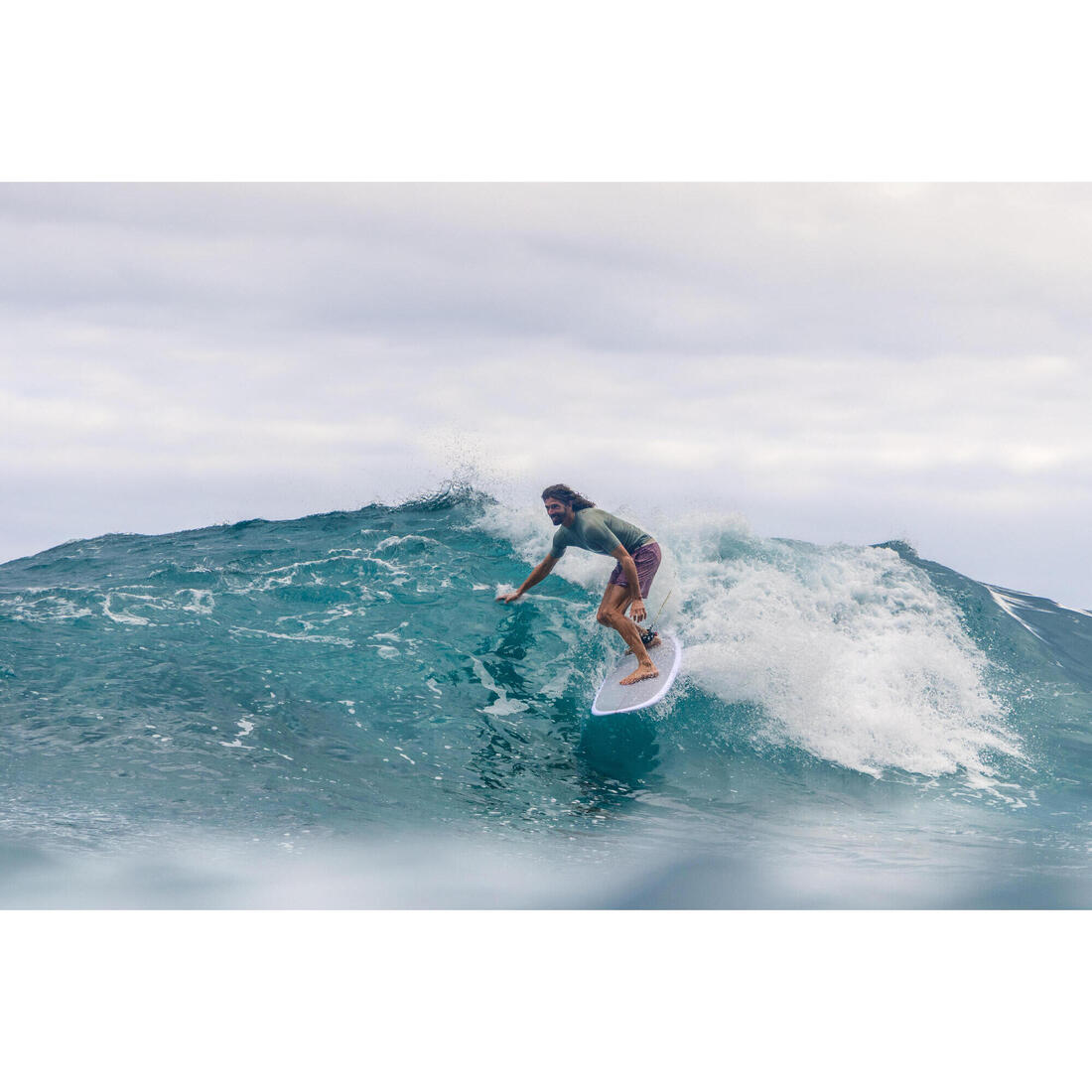 Planche de surf hybride en résine 6'4 40L avec 3 ailerons - kaki