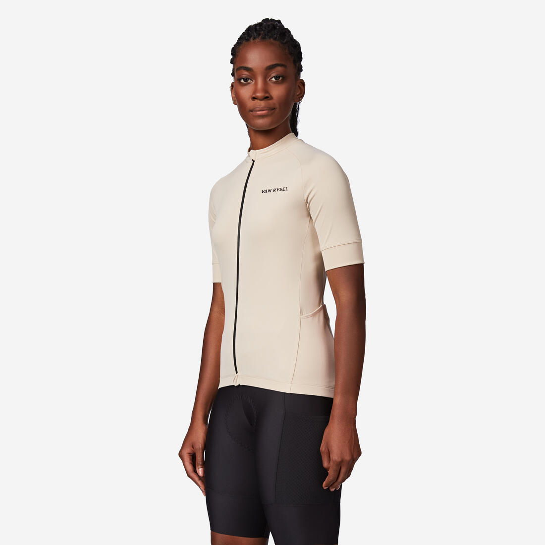 Maillot manches courtes de vélo de route femme - Discover beige
