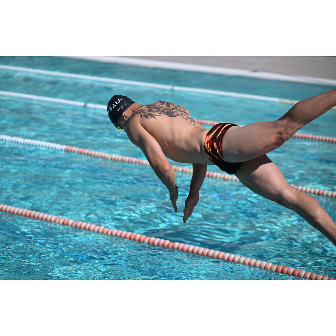 Slip de bain bandeau natation Homme - 900 blast noir rouge