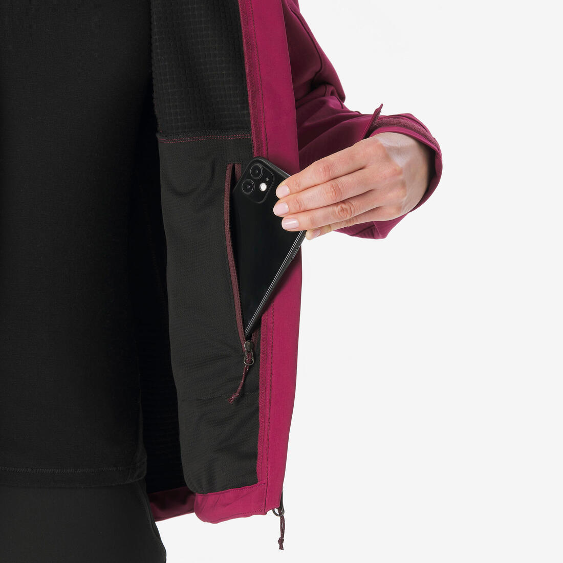 Polaire de randonnée montagne femme, MH100 demi zip rose