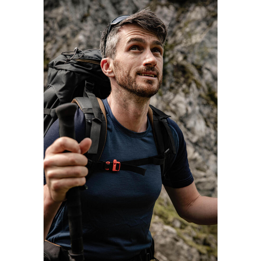 T-shirt de trek manches courtes en laine mérinos  - homme - mt500