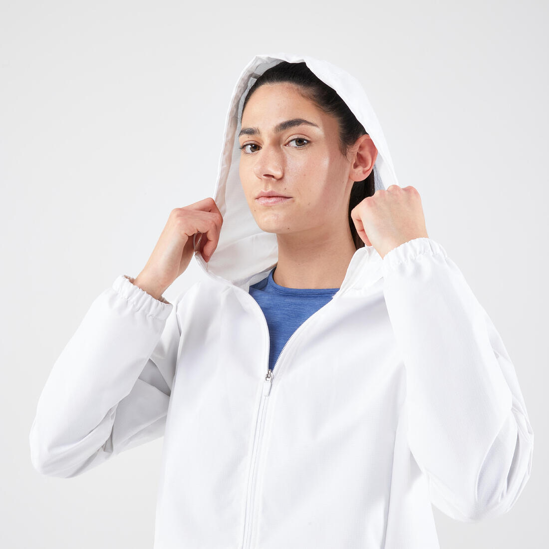 Veste imperméable de running femme - kiprun run 100 rain blanche