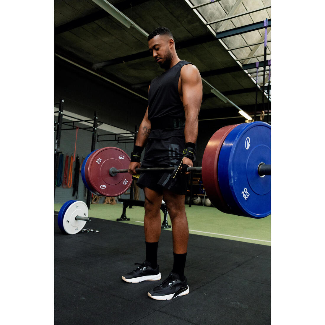 Short de fitness long 23cm homme, noir et