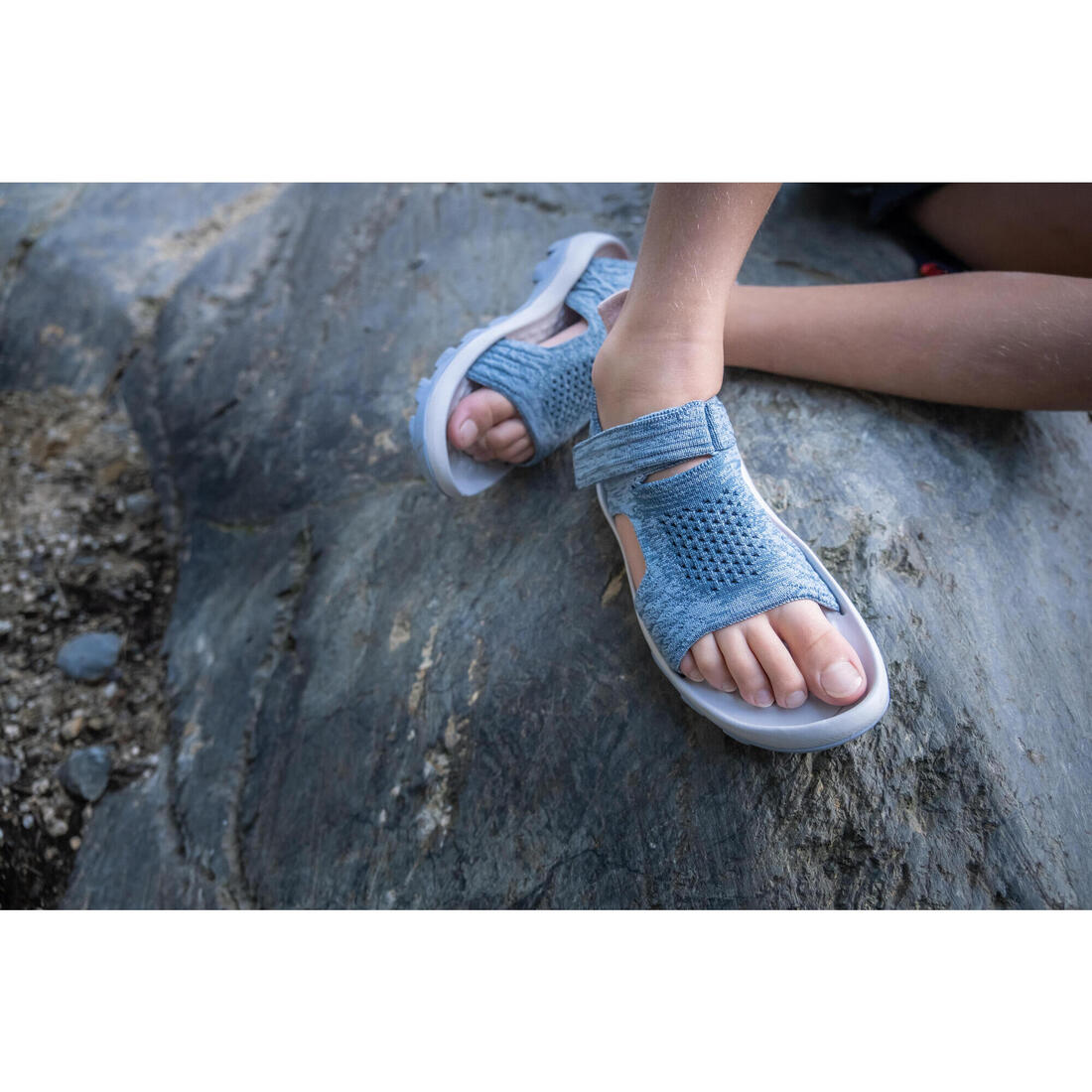 Sandales de randonnée confortables à scratch 28 au 39 enfant, NH500 gris