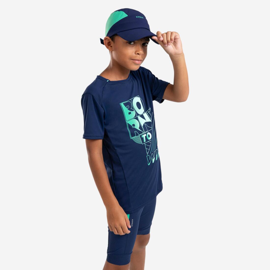 T-shirt de running respirant Enfant - KIPRUN Dry+ 500 marine – bleu cosmos