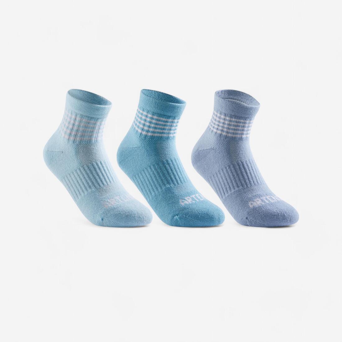 CHAUSSETTES DE SPORT ENFANT MI-HAUTES RS 500 LOT DE 3 – bleu clair