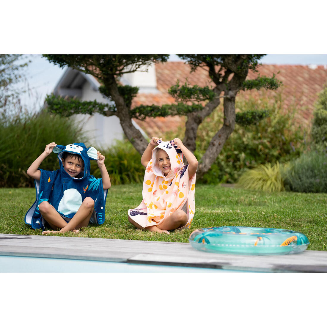 Poncho de Bain Coton Bébé - Singe Bleu Foncé