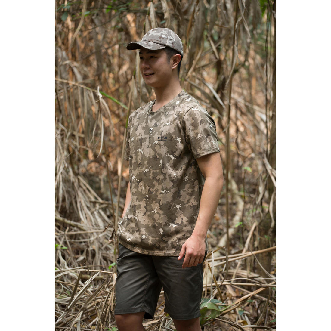 T-shirt manches courtes chasse 100 camouflage woodland