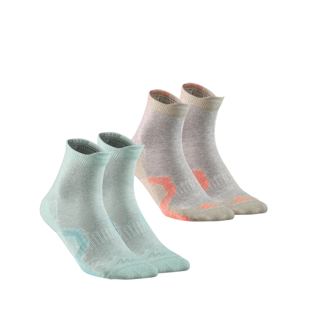2 paires de chaussettes de randonnée tiges hautes enfant Crossocks Menthe Beige