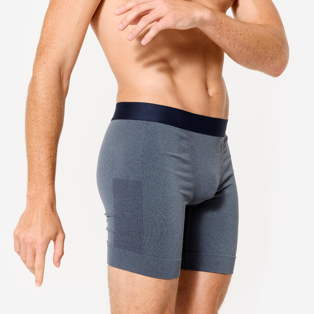 Boxer long sans couture homme, bleu chiné