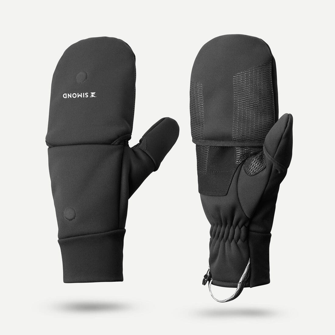 Moufles-mitaines chaudes et coupe-vent de trekking adulte, MT900 noir