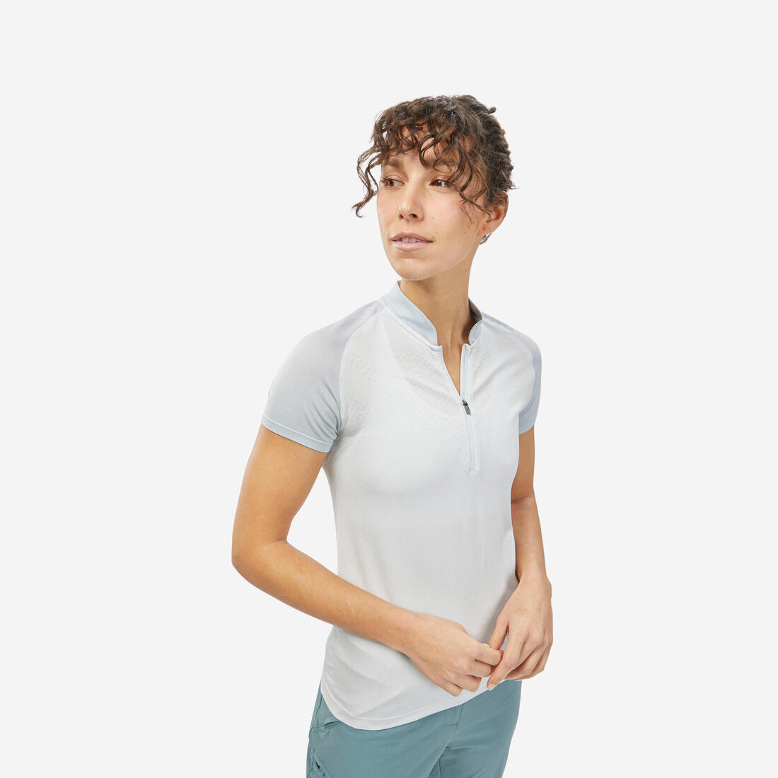 T-shirt manches courtes de randonnée montagne - MH900 - Femme – bleu brumeux
