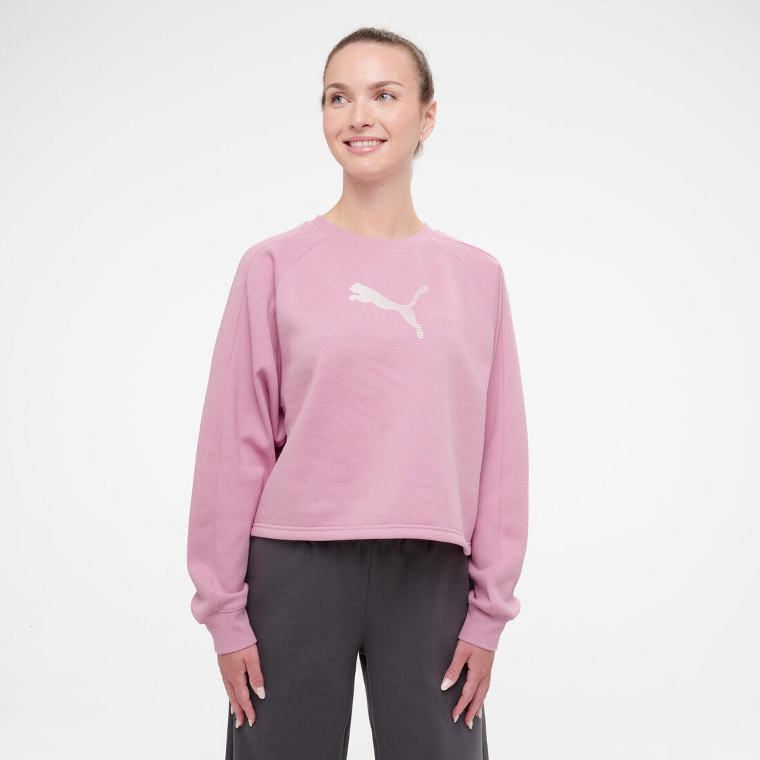 Sweat crop en coton femme, rose