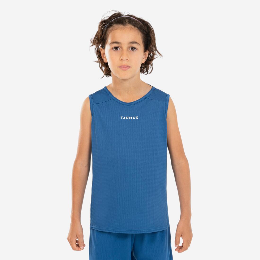 MAILLOT DE BASKETBALL SANS MANCHE ENFANT - T100 – bleu denim