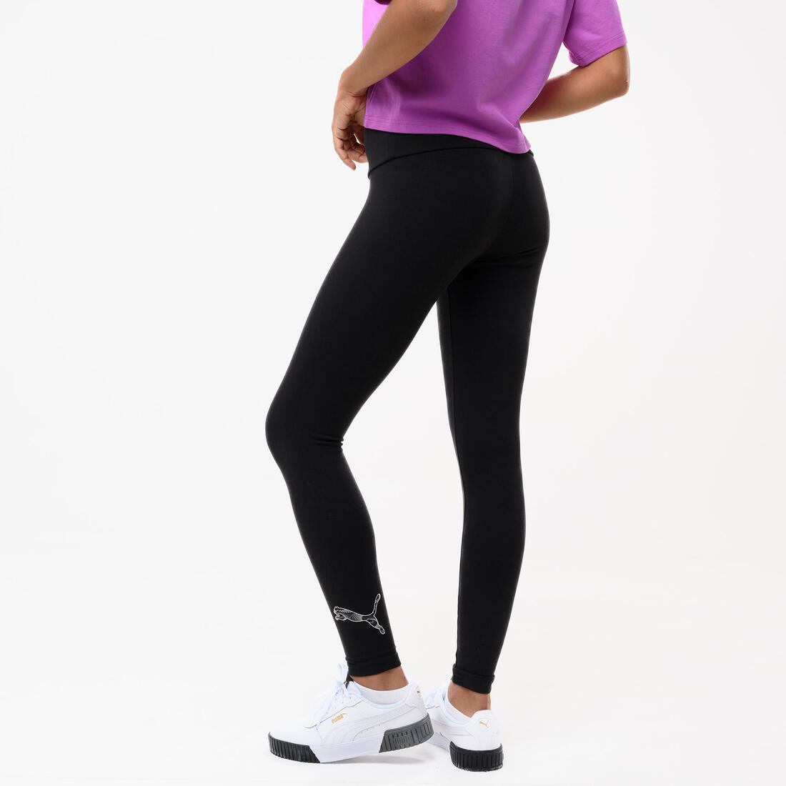 Legging confortable en coton 7/8 femme, noir – Default