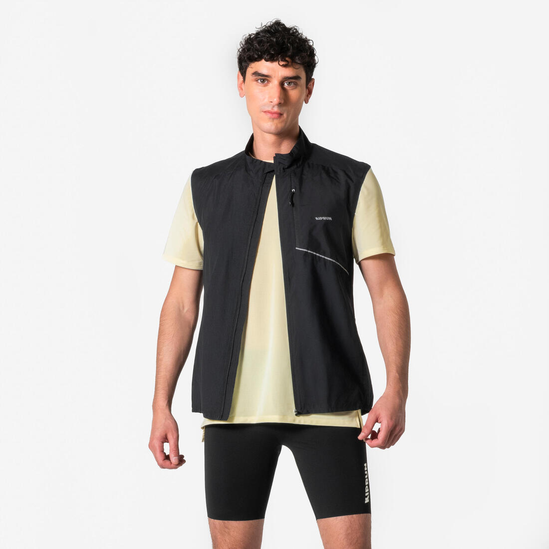Veste de running coupe vent sans manche Homme, KIPRUN Run 500 noire