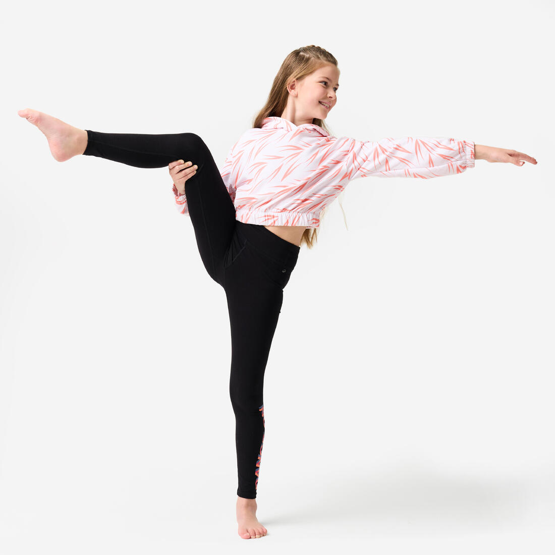 Sweat danse moderne, crop à capuche fille, rose imprimé