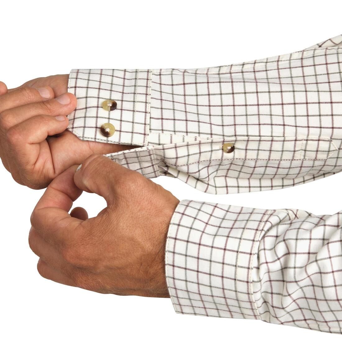 Chemise chasse coton manches longues respirant homme - 100 à carreaux beige.