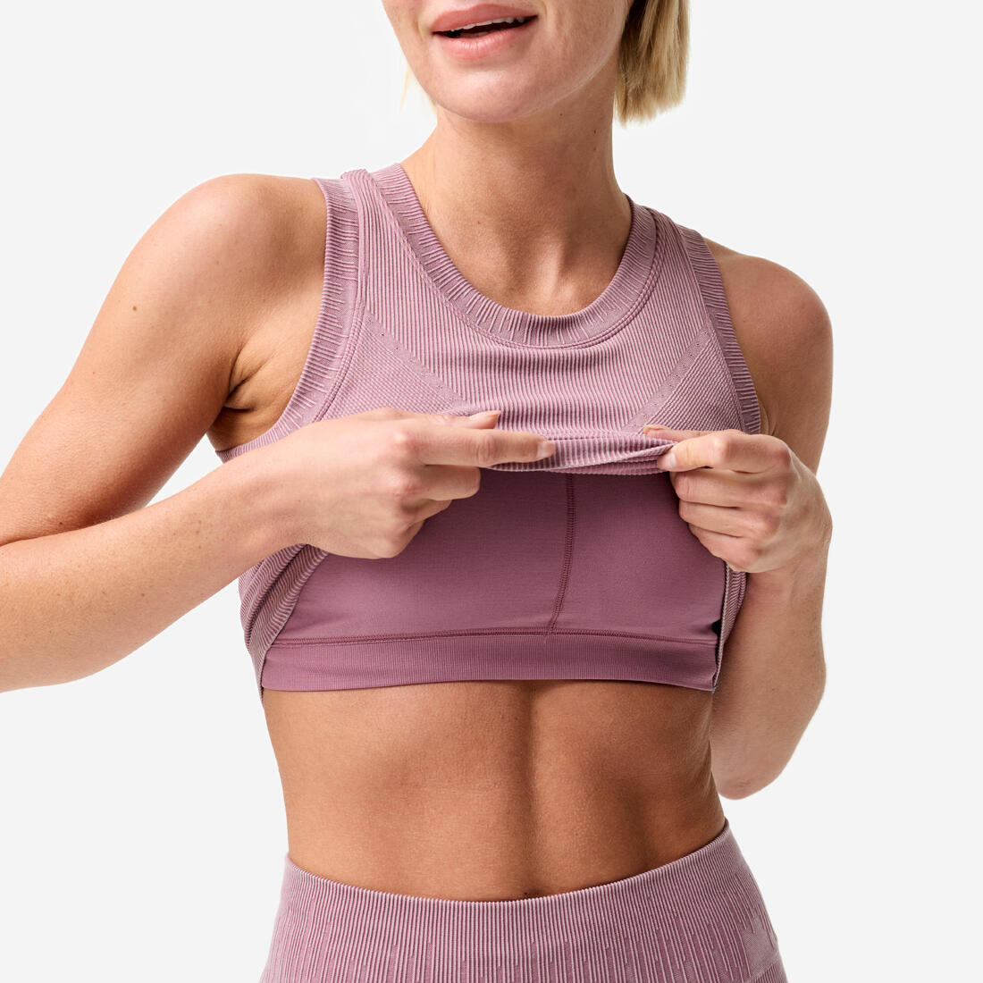Débardeur court côtelé seamless avec brassière intégrée effet délavé