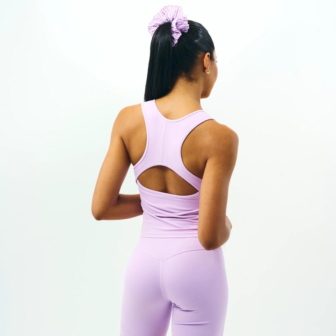 Débardeur de sport col carré extensible femme, Collection limitée Pilates