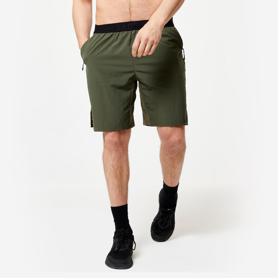 Short de cross training performance respirant poches zippés homme – vert kaki