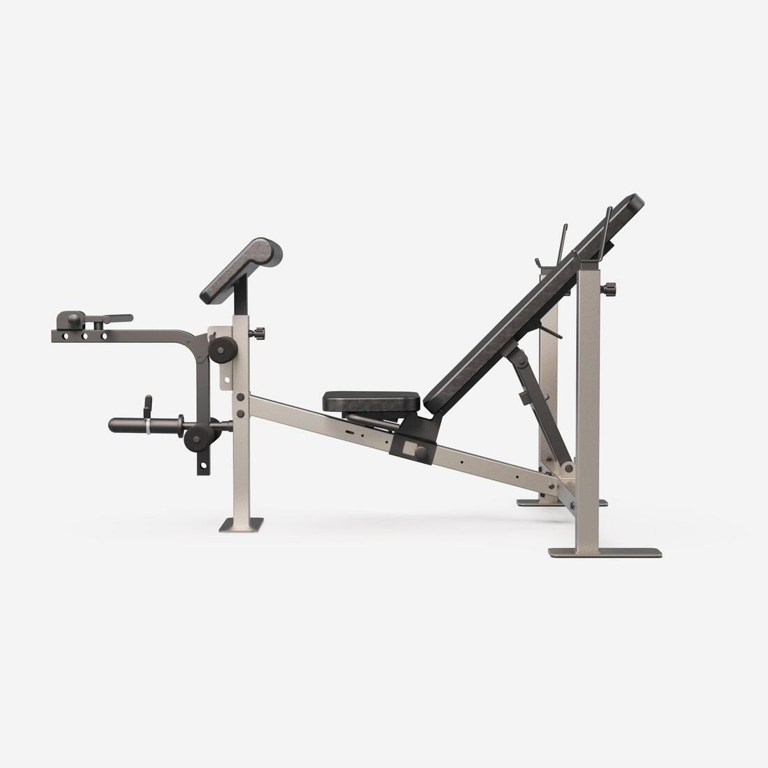 Banc de musculation avec chandelles avec station de biceps curl et de leg curl
