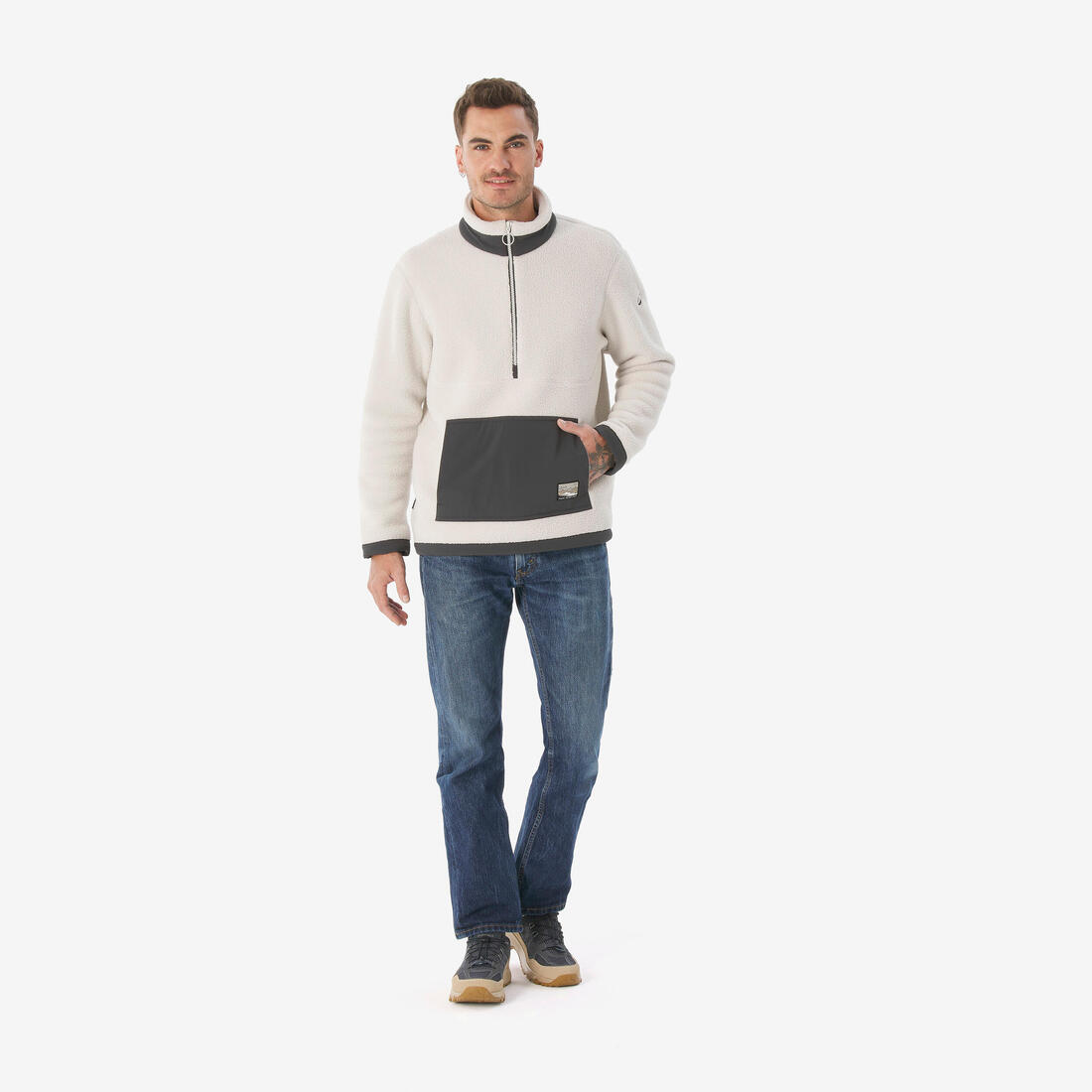 Polaire de randonnée montagne sherpa homme, MH100 1/2 zip beige