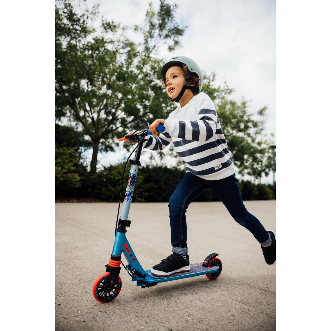 Trottinette enfant mid5 avec frein au guidon et suspension noire/verte