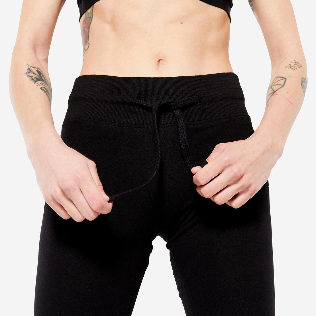 Legging fitness long coton extensible bas resserable femme - Fit+ gris chiné