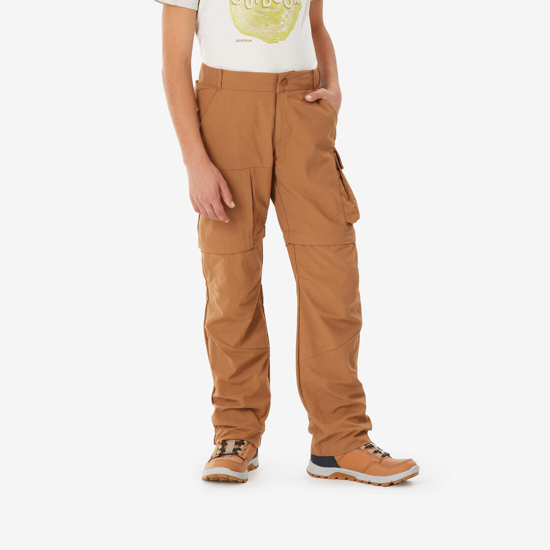 Pantalon modulable de randonnée enfant 7-15 ans, MH500 – marron camel