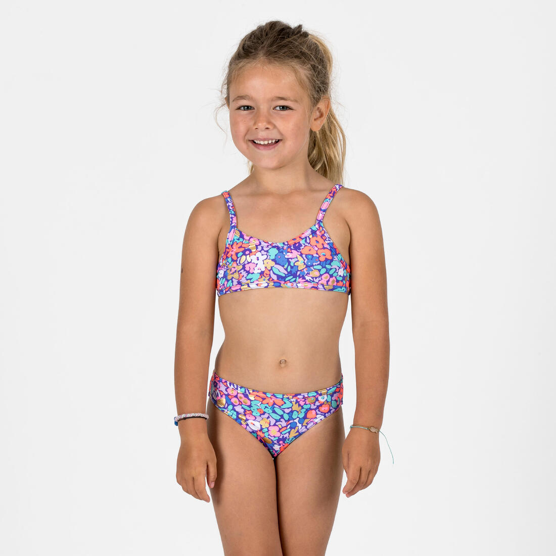 Maillot 2 pièces fleuri surf bretelles croisées fille