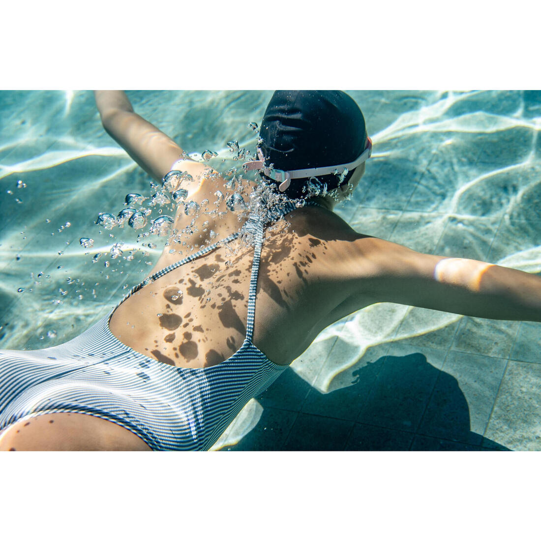 Maillot de bain de natation 1 pièce Fille ado, kaki lanzarote
