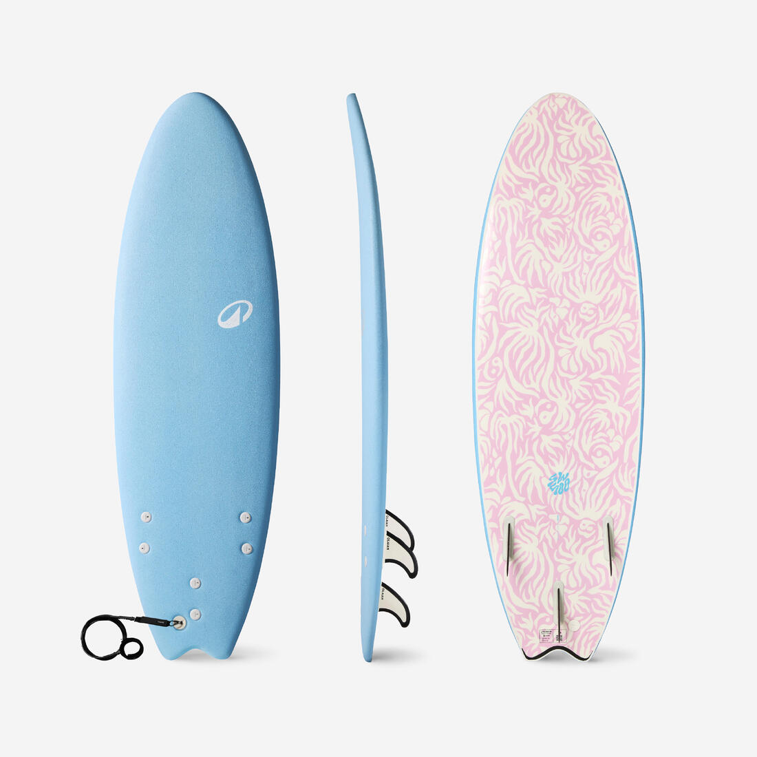 Planche de surf en mousse 6' swallow tail 49L - bleu ciel