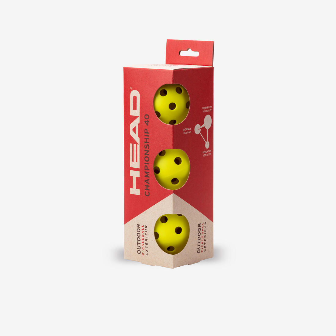 Lot de 3 Balles de pickleball - Head Championship 40 Outdoor – Default