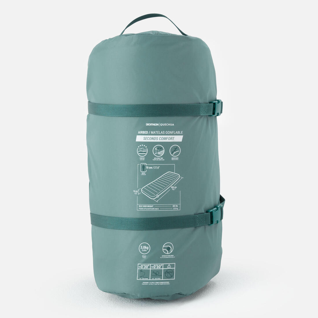 Matelas gonflable de camping 1 personne, 200x70 cm, Air seconds comfort