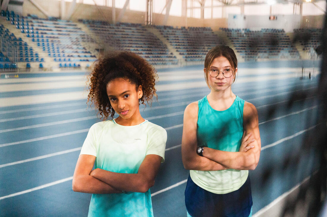 Tee-shirt manches courtes fille running et athlétisme KIPRUN care turquoise