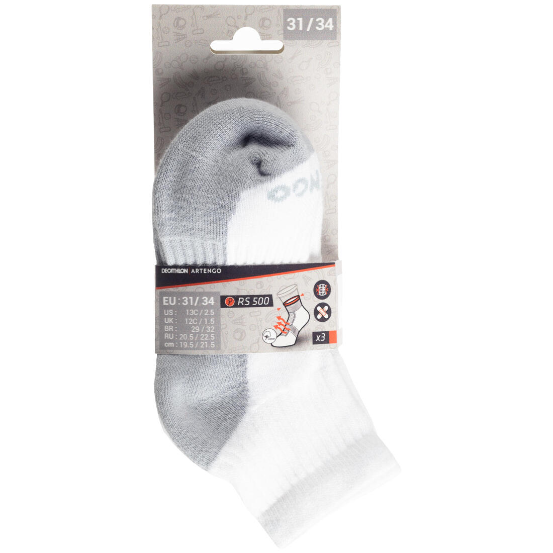 CHAUSSETTES DE SPORT ENFANT MI-HAUTES RS 500 LOT DE 3